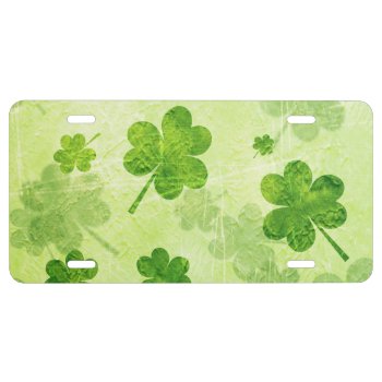 Green Shamrock Pattern License Plate by GroovyFinds at Zazzle