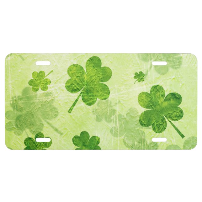 Green Shamrock Pattern License Plate (Front)