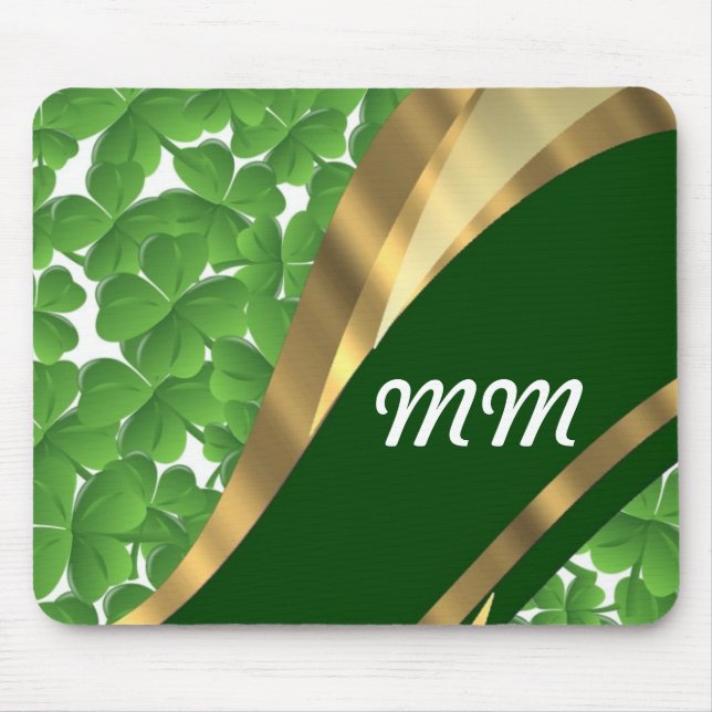 Green shamrock pattern mouse pad (Front)