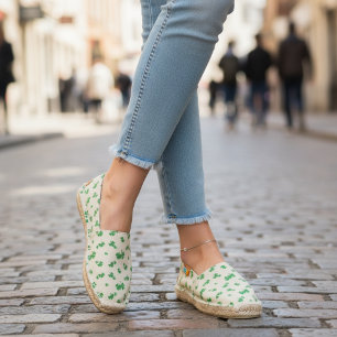 Green Shamrock Pattern on Natural Tan Espadrilles