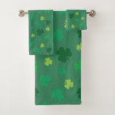 Green Buffalo Plaid Four Leaf Clover St Patricks Bath Towel by