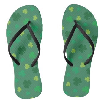 Green Shamrock Pattern St Patricks Day Flip Flops by YLGraphics at Zazzle