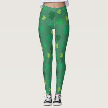 Green Shamrock Pattern St Patricks Day Leggings by YLGraphics at Zazzle