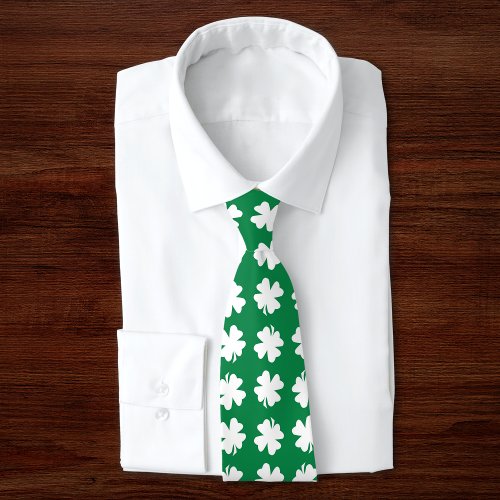 Green Shamrock Pattern St Patricks Day Neck Tie