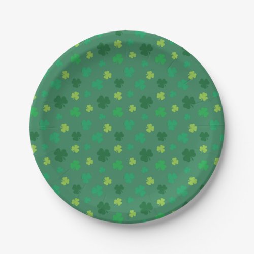 Green Shamrock Pattern St Patricks Day Paper Plates