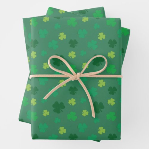 Green Shamrock Pattern St Patricks Day Wrapping Paper Sheets