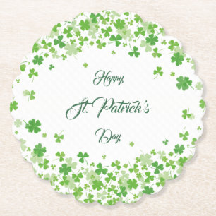 Green Shamrock patterns happy St. Patrick's Paper Coaster