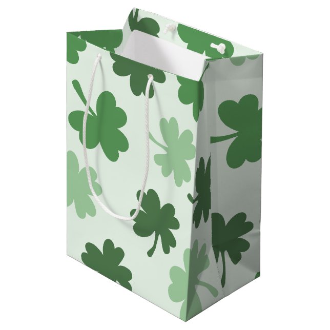 Green Shamrock patterns  St. Patrick's Day Medium Gift Bag (Front Angled)
