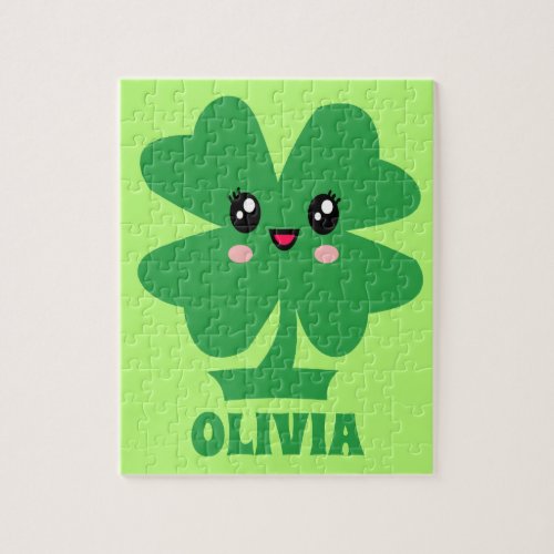 Green Shamrock Personalized Kids Jigsaw Puzzle