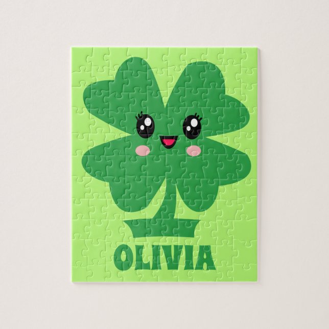 Green Shamrock Personalized Kids Jigsaw Puzzle (Vertical)