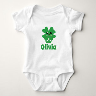 Green Shamrock Personalized Name Baby Bodysuit