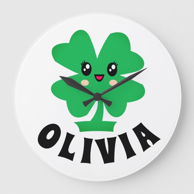 Green Shamrock Personalized Name   Large Clock (Front)