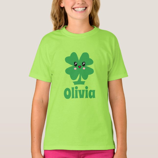 Green Shamrock Personalized Name  T-Shirt (Front)