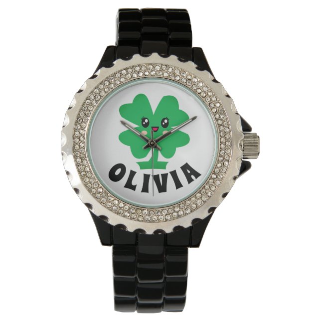 Green Shamrock Personalized Name Watch (Front)