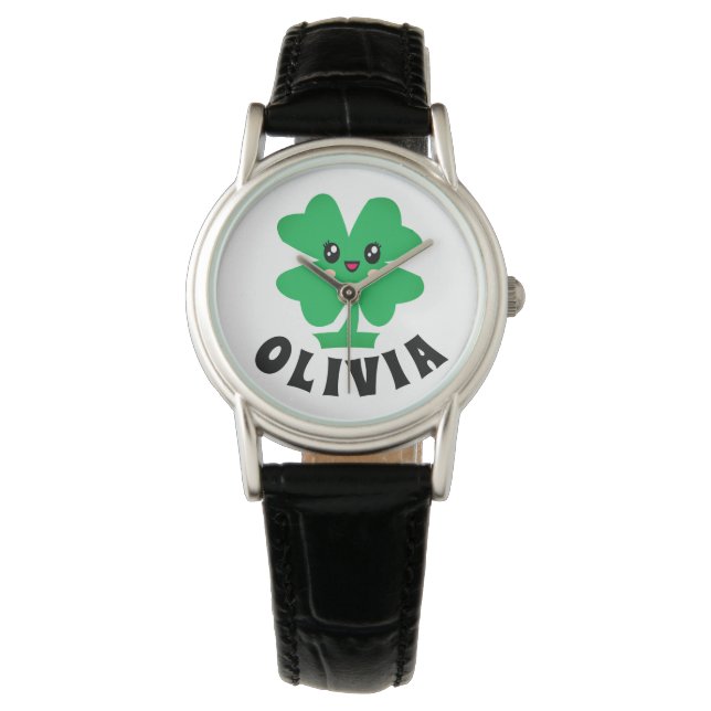 Green Shamrock Personalized Name Watch (Front)