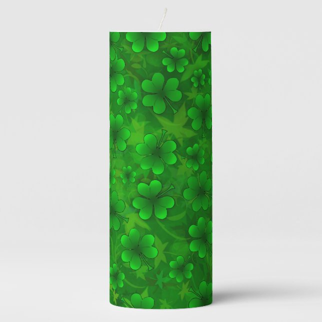 Green Shamrock Pillar Candle (Front)