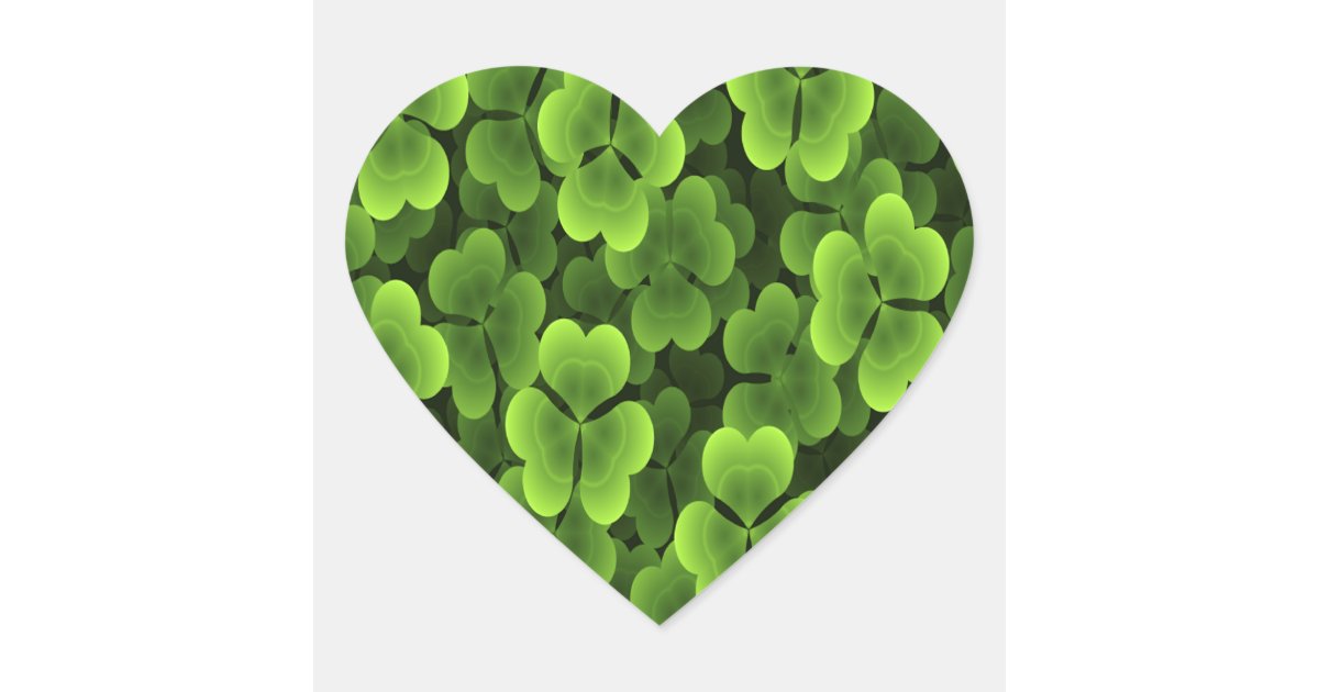 Green Shamrock Plant Pattern Heart Sticker | Zazzle