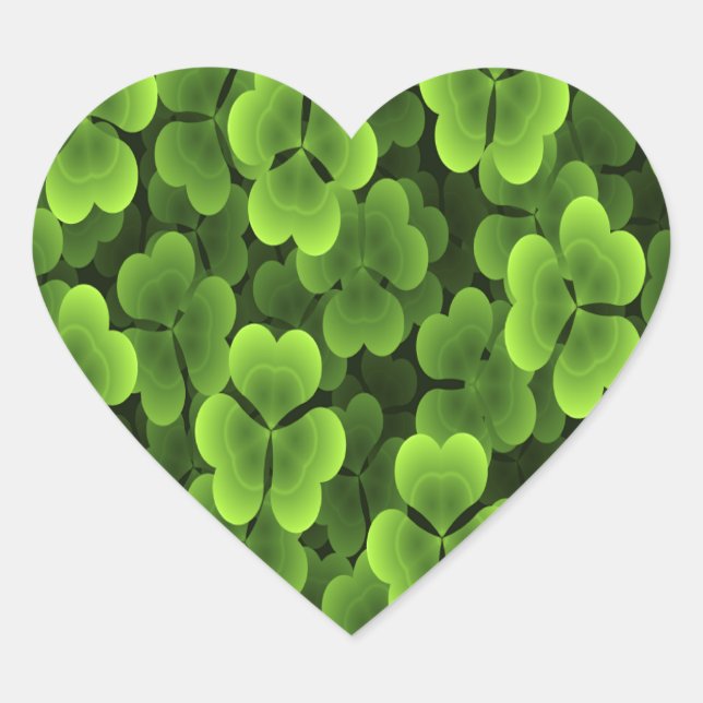 Green Shamrock Plant Pattern Heart Sticker (Front)