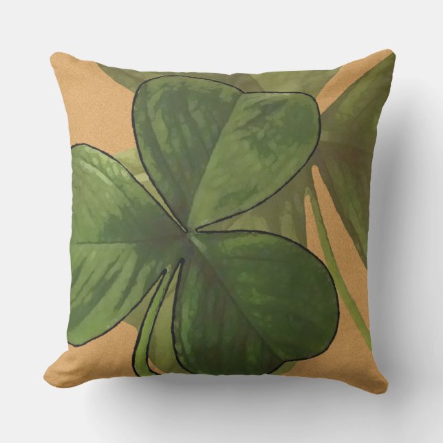 Green Shamrock Plants on Custom Color Outdoor Pillow (Front)