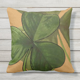 Green Shamrock Plants on Custom Color Outdoor Pillow