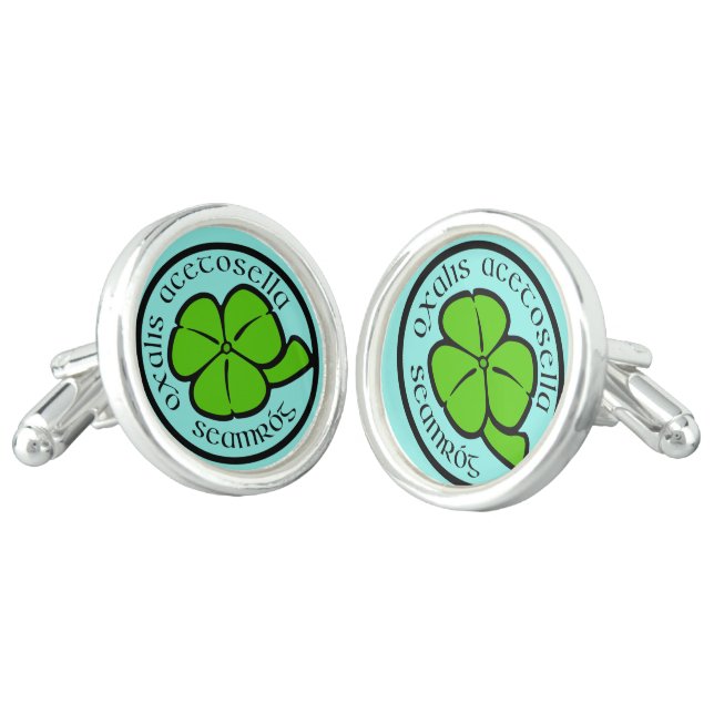 Green Shamrock Saint Patrick's Day Floral Art Cufflinks (Angled)