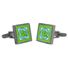 Green Shamrock Saint Patrick's Day Floral Art Cufflinks