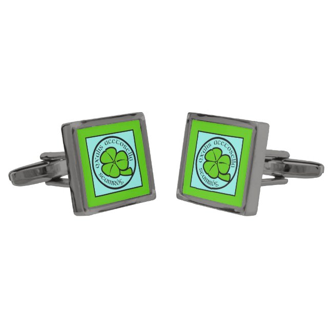 Green Shamrock Saint Patrick's Day Floral Art Cufflinks (Angled)