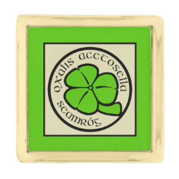 Green Shamrock Saint Patrick's Day Floral Art Gold Finish Lapel Pin