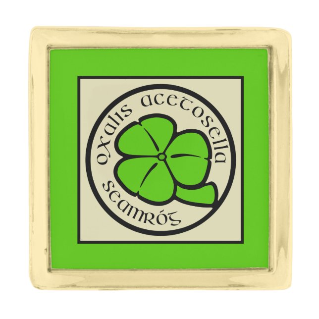 Green Shamrock Saint Patrick's Day Floral Art Gold Finish Lapel Pin (Front)