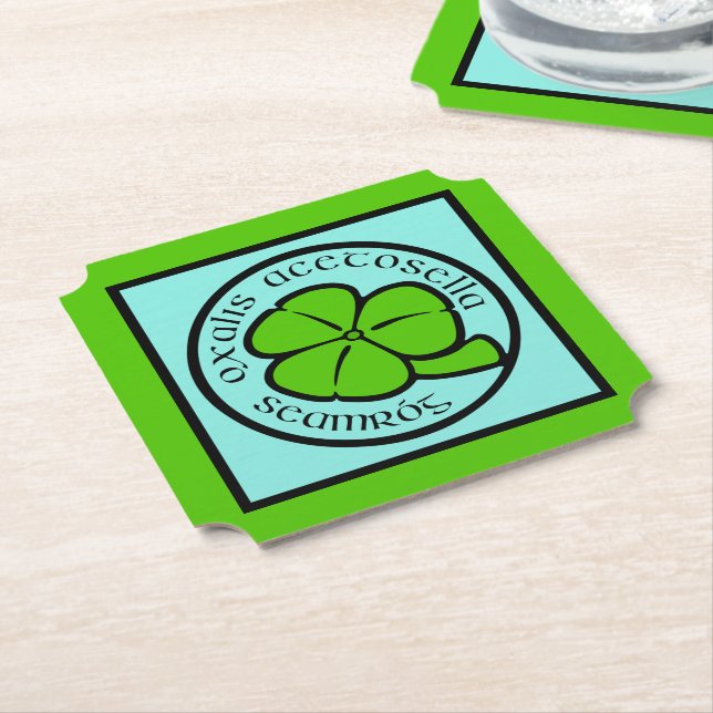 Green Shamrock Saint Patrick's Day Floral Art Paper Coaster (Angled)