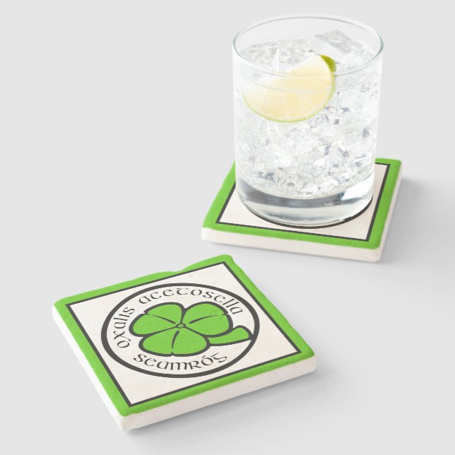 Green Shamrock Saint Patrick's Day Floral Art Stone Coaster (Side)