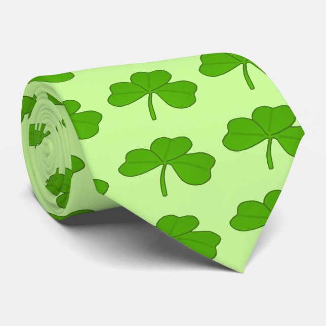 Green Shamrock Saint Patrick's Day Neck Tie (Rolled)