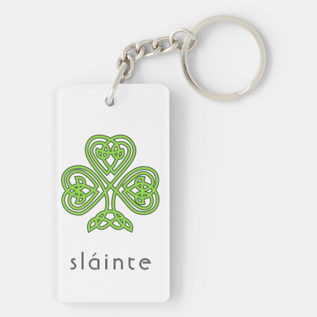 Green Shamrock Slainte St. Patrick's Day Celtic  Keychain (Back)