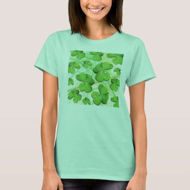 Green Shamrock St Patrick Ladies Organic T-Shirt (Front)