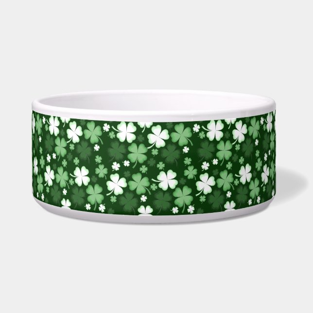 Green Shamrock, St. Patrick"s Day Dog Bowl (Front)