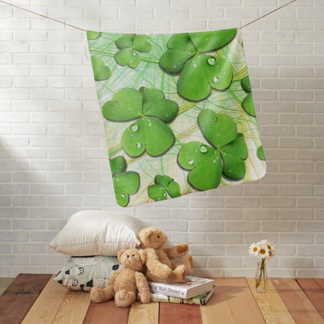 Green Shamrock St Patrick's Baby Blanket (In Situ)