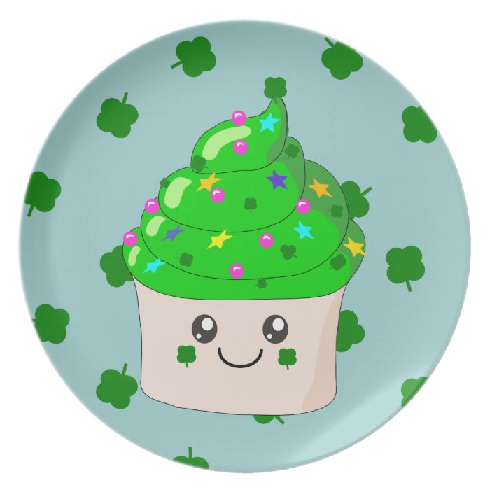 Green Shamrock St Patricks Day Cute Cupcake Plate