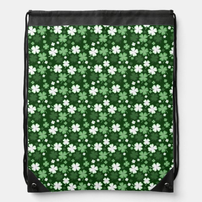 Green Shamrock, St. Patrick's Day Drawstring Bag (Front)