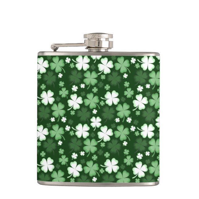 Green Shamrock, St. Patrick's Day Flask (Front)