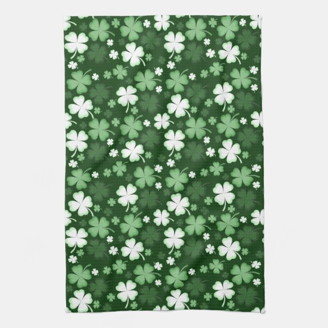 Green Shamrock, St. Patrick's Day Kitchen Towel (Vertical)