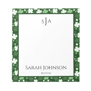 Green Shamrock, St. Patrick's Day Monogram Notepad