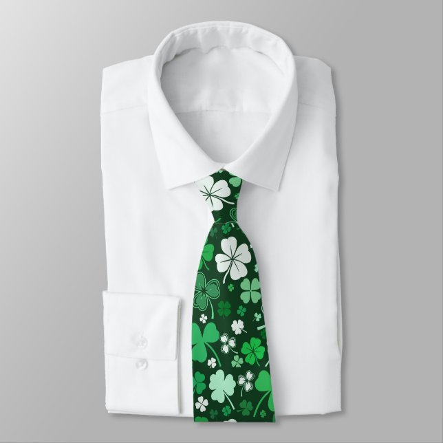 Green Shamrock St. Patrick's Day Neck Tie (Tied)