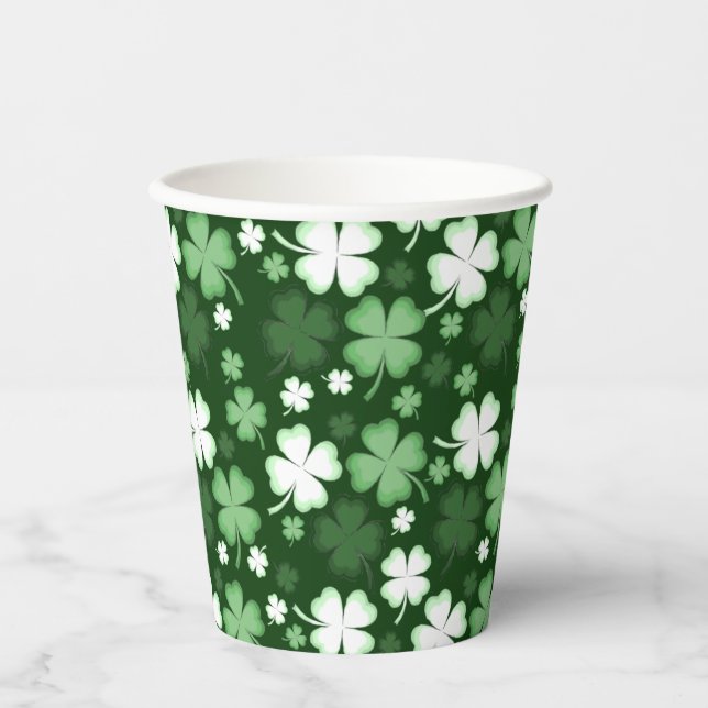 Green Shamrock, St, Patrick's Day Paper Cups (Front)