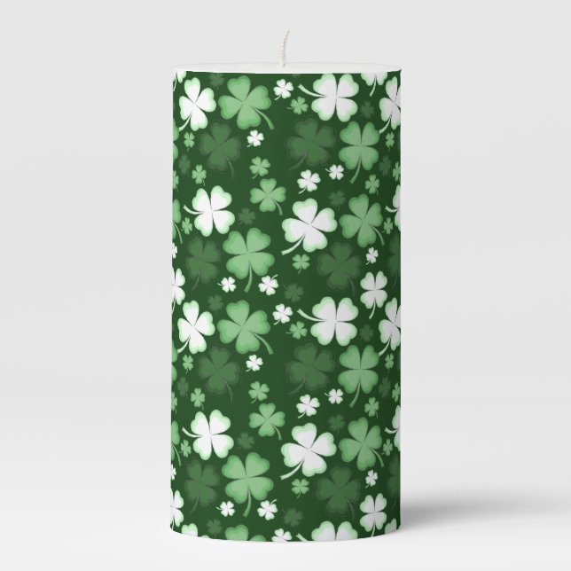 Green Shamrock, St. Patrick's Day Pillar Candle (Front)
