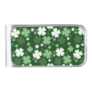 Green Shamrock, St. Patrick's Day Silver Finish Money Clip