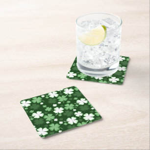 Green Shamrock, St. Patrick's Day Square Paper Coaster