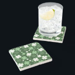 Green Shamrock, St. Patrick's Day Stone Coaster<br><div class="desc">A whimsical shamrock print on a dark green background.</div>
