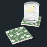 Green Shamrock, St. Patrick's Day Stone Coaster<br><div class="desc">A whimsical shamrock print on a dark green background.</div>