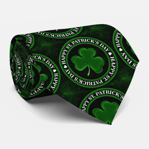 green Shamrock St Patricks Day Thunder_Cove black Neck Tie