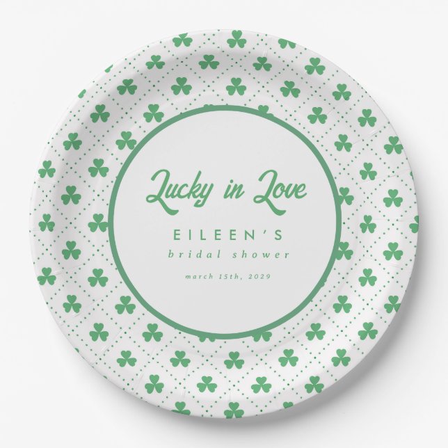 Green Shamrock St. Patrick's Irish Bridal Shower Paper Plates (Front)